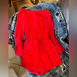Vibrant Red Long-Sleeve Romper